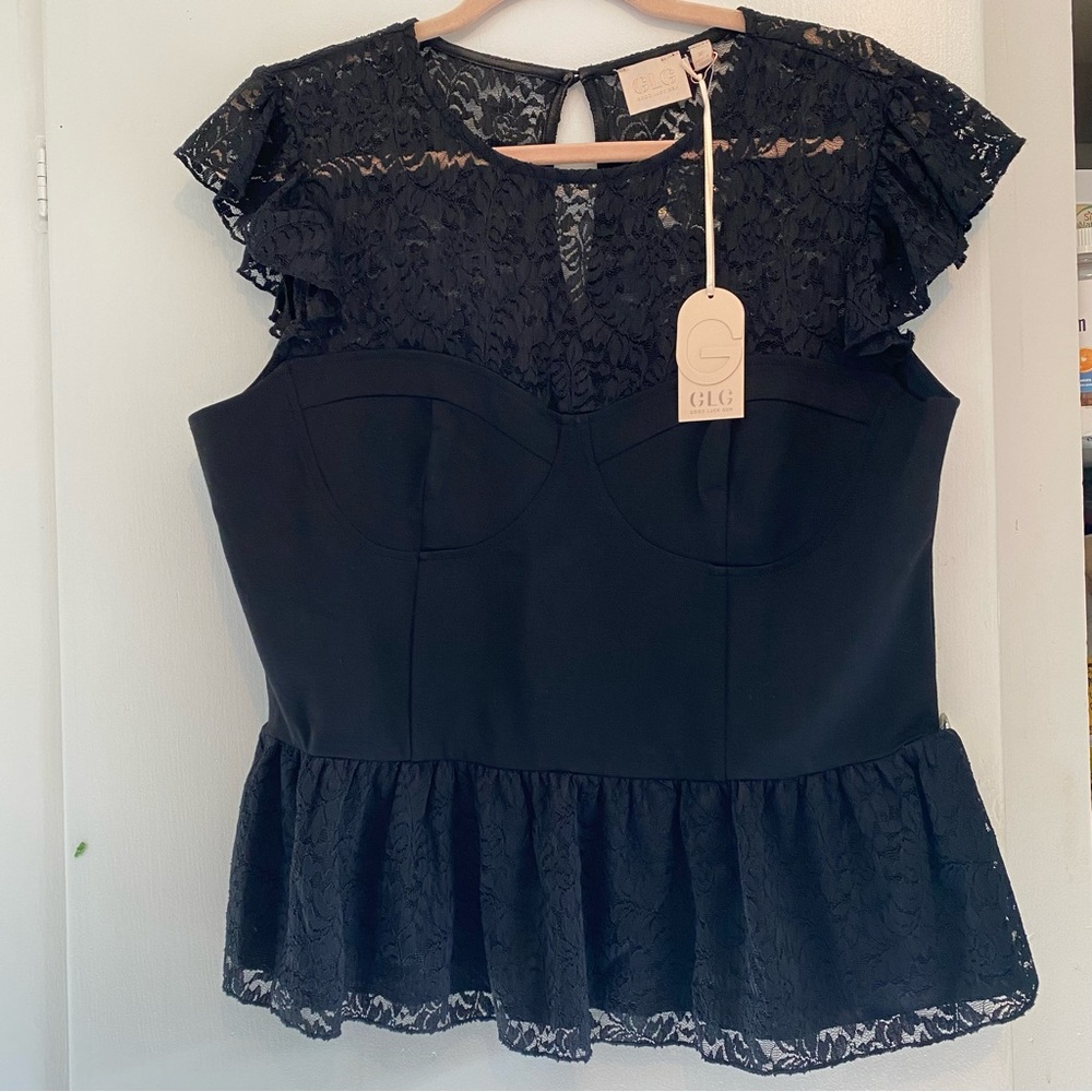 NWT Black Lace Peplum Flutter Cap Sleeve Top Dark Romantic Whimsygoth Pinup XL